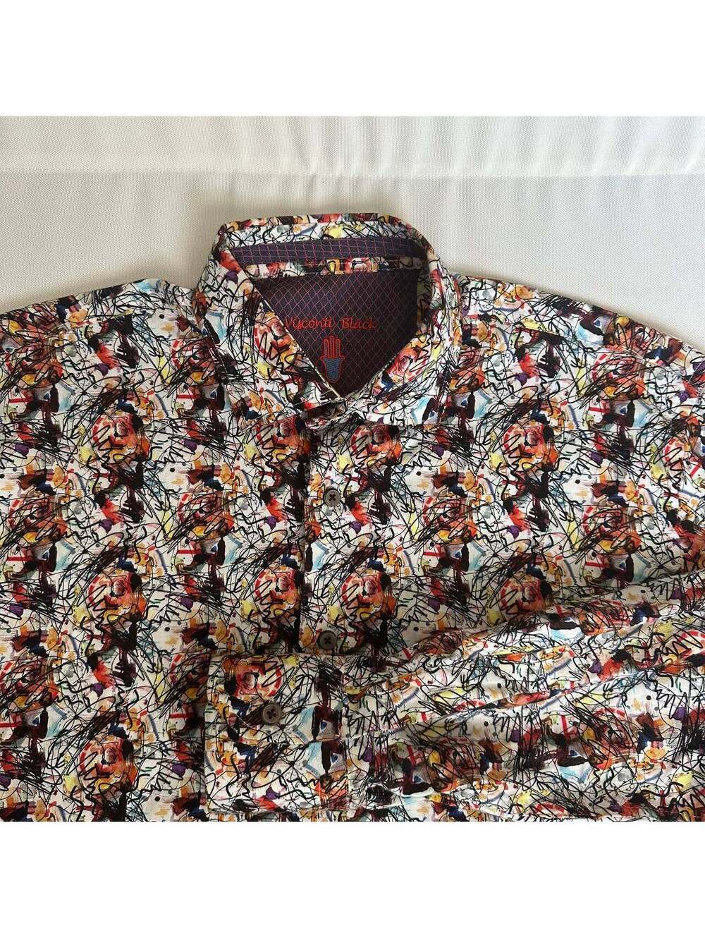 Visconti Black Mens M Long Sleeve Abstract Art Multicolor Button Up Shirt